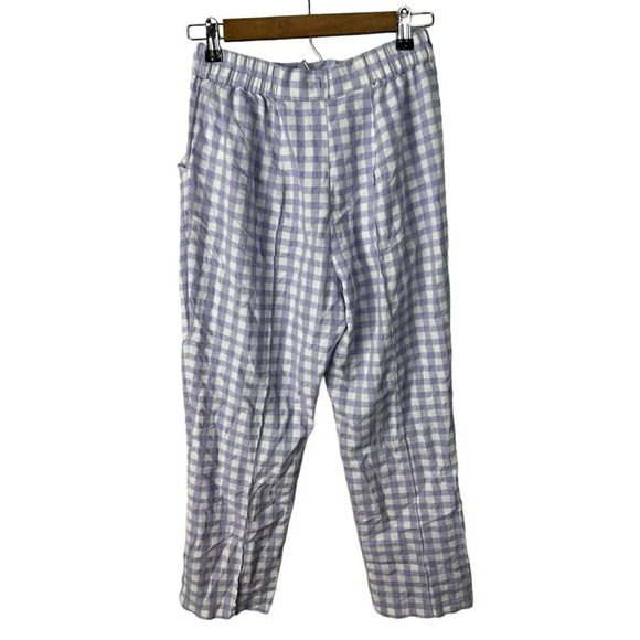 Urban Outfitters Gingham High Rise Pants Size Medium White & Purple Viscose Wm's - Picture 2 of 8